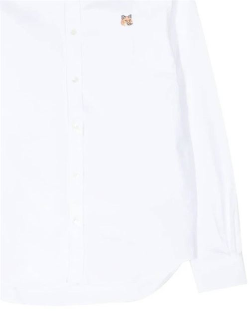 white cotton textured finish button-down collar long sleeves Maison Kitsuné | MM00413WC2010P100